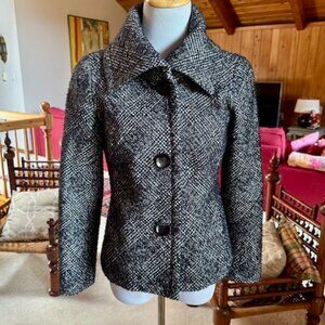 TALBOTS Black Ivory Metallic Glen Plaid Vintage Style Coat – 4P